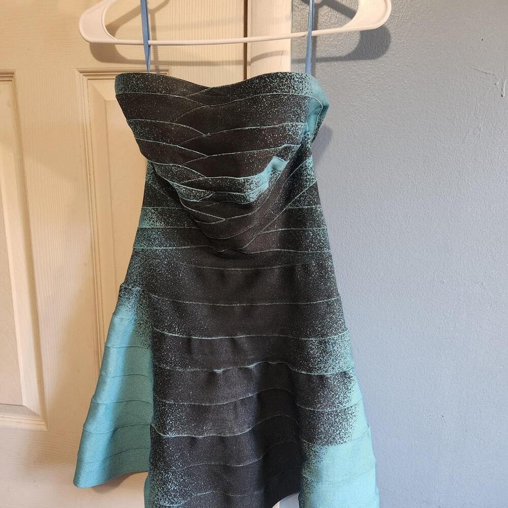 herv'e leger Bandage Black and teal gradient rayon, nylon & spandex dress